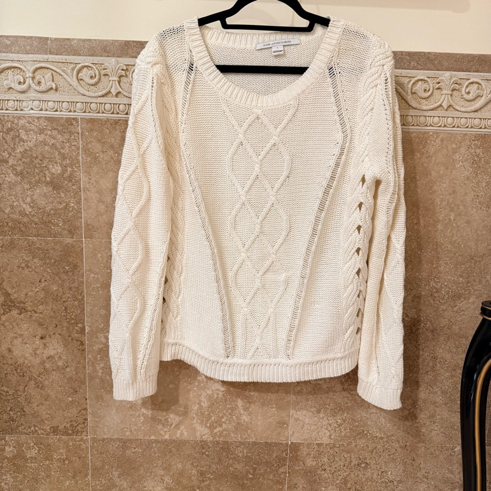 Diane Von Furstenberg Cream Cable Knit Sweater